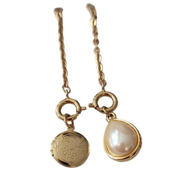Joan Rivers Lot of 2 Egg Locket Round Spring Clasp W/ Extender Chain Charms E486 - Picture 7 of 7
